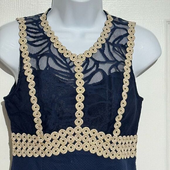 Lilly Pulitzer Leigh Stretch-Shift Dress Navy/Gold Size 00 - Picture 4 of 11